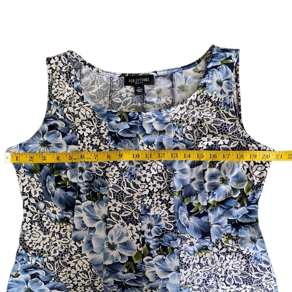 PERCEPTIONS Petite Dress Sleeveless Puff Print Lace Floral Blue White Wo… - Picture 10 of 14